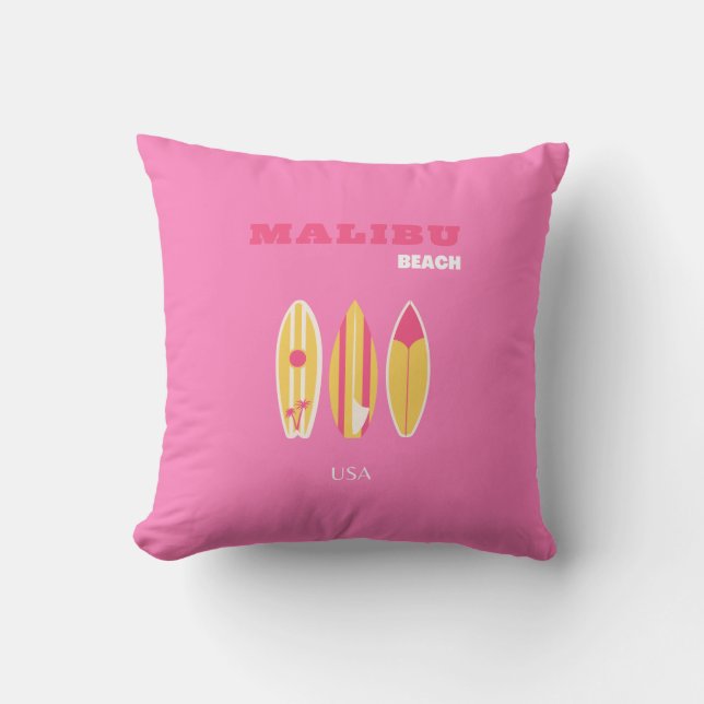 Malibu, Malibu Beach, California, Preppy, Pink Cushion (Front)