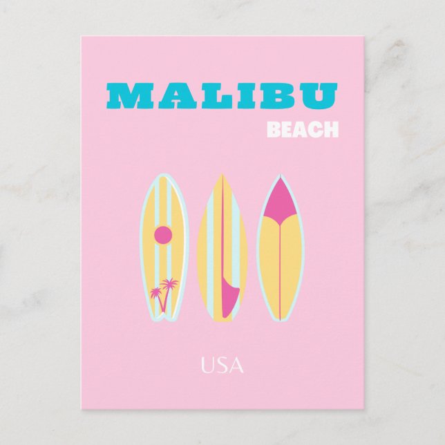 Malibu, Malibu Beach, Preppy, Preppy Girl, Pink Holiday Postcard (Front)
