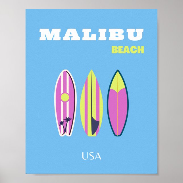 Malibu, Malibu Beach, Tropical, Preppy, Blue Poster (Front)