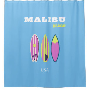 Malibu, Malibu Beach, Tropical, Preppy, Blue Shower Curtain