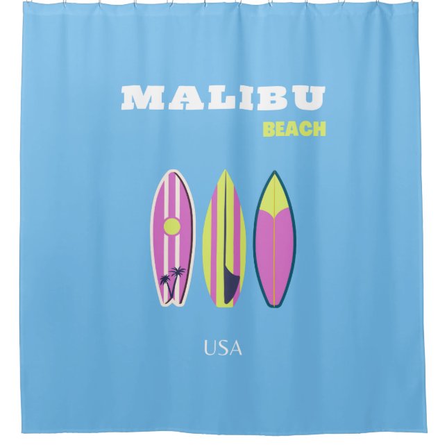 Malibu, Malibu Beach, Tropical, Preppy, Blue Shower Curtain (Front)
