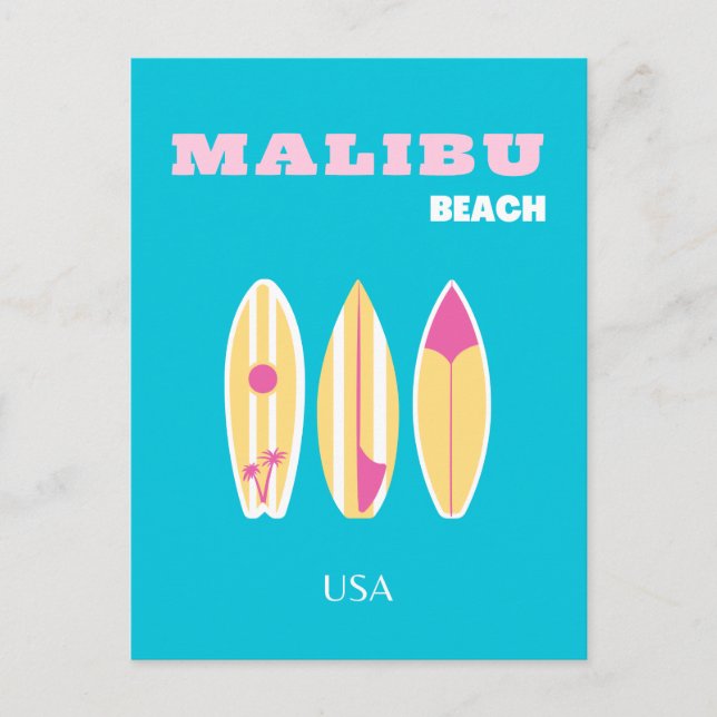 Malibu, Malibu Beach, Tropical, Preppy, Preppy Art Holiday Postcard (Front)