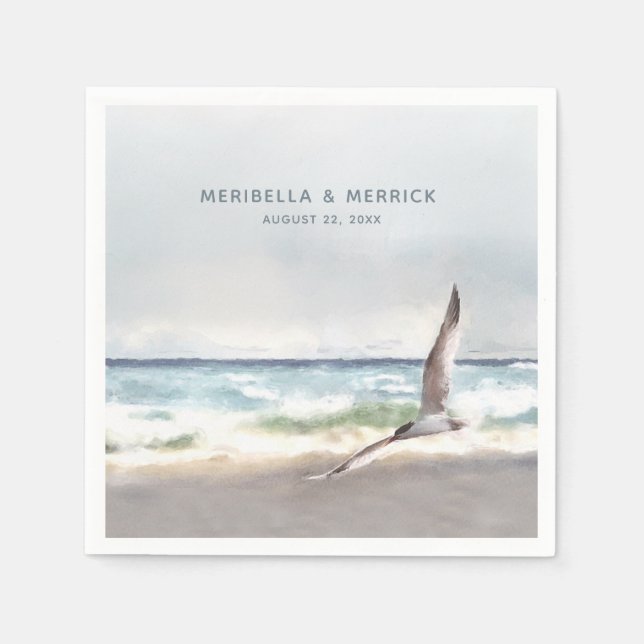 Malibu Sea Tern Coastal Watercolor Wedding Napkin (Front)