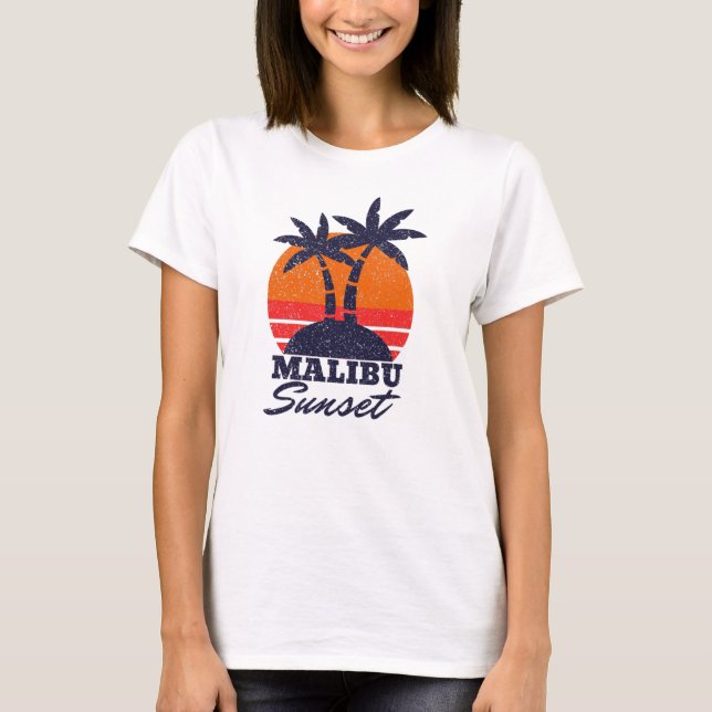Malibu Sunset  Retro Vintage T shirt (Front)