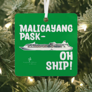 Maligayang Pask-OH SHIP! Gr/Slv. Chrs. Cruise Sq. Metal Tree Decoration