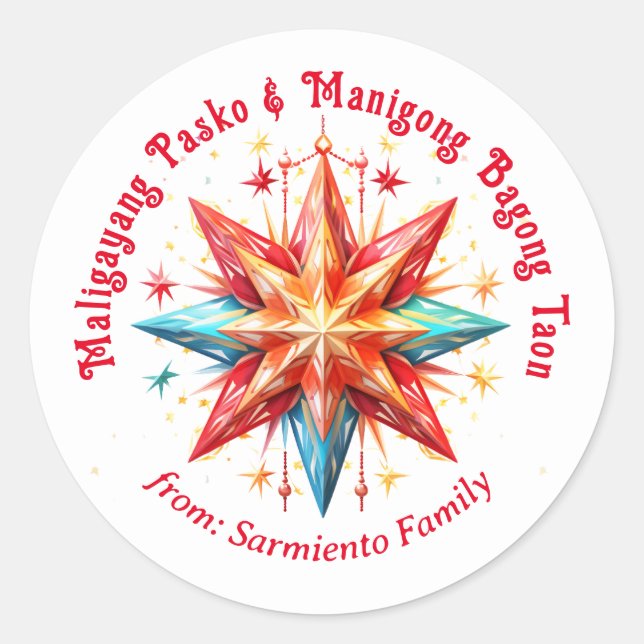 Maligayang Pasko at Manigong Bagong Taon Classic Round Sticker (Front)