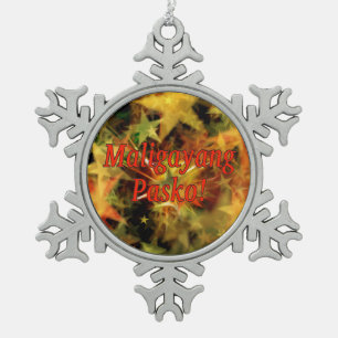 Maligayang Pasko! Merry Christmas in Tagalog rf Snowflake Pewter Christmas Ornament