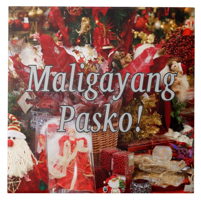 Maligayang Pasko! Merry Christmas in Tagalog wf Tile (Front)