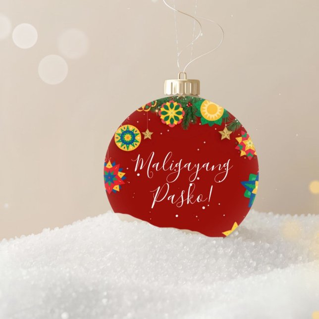 Maligayang Pasko Personalized Filipino Christmas Ceramic Tree Decoration (Creator Uploaded)