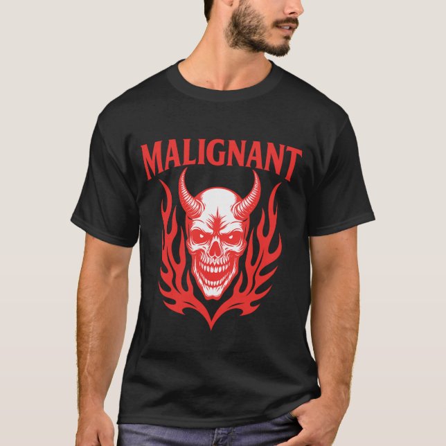 Malignant Demon Skull – Fiery Horror Graphic Tee (Front)