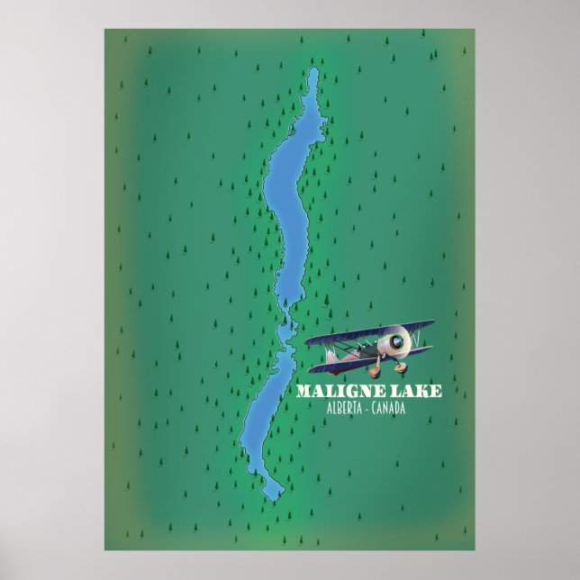 Maligne lake alberta Canada lake map Poster (Front)