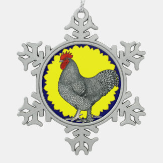 Maline Rooster Snowflake Pewter Christmas Ornament