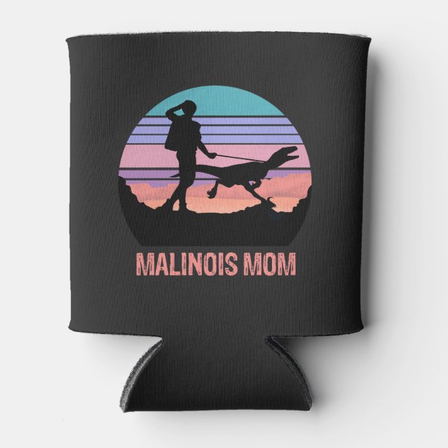 Malinois Mum Velociraptor Maliraptor Retro Pink Can Cooler (Front)