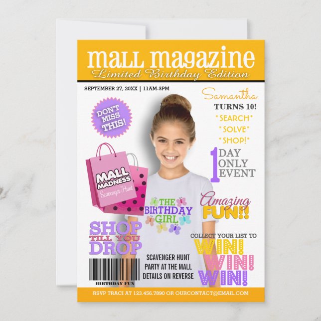 Mall Scavenger Hunt Birthday Party Invitation (Front)