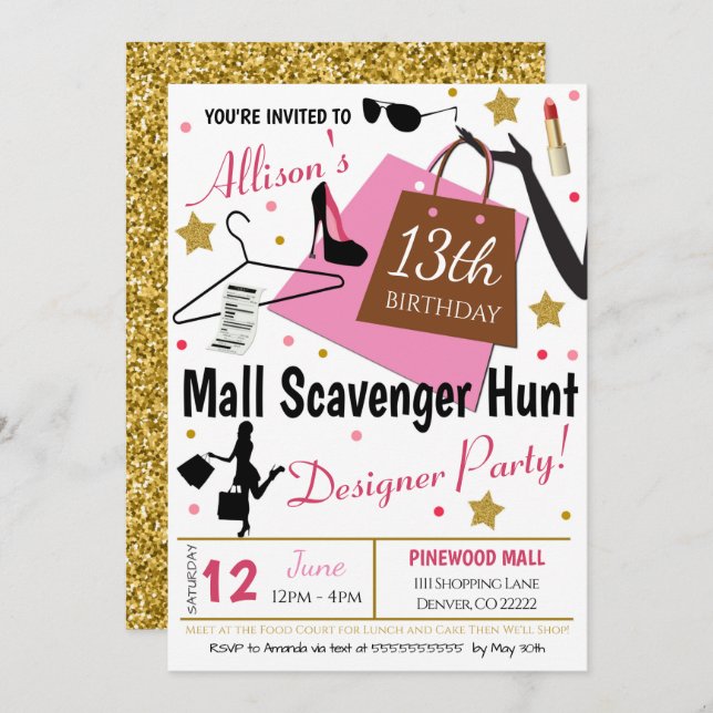 Mall Scavenger Hunt Party Invitation (Front/Back)