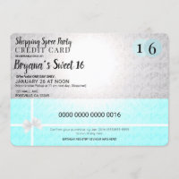 Mall Shopping Spree Credit Card Sweet 16 Party