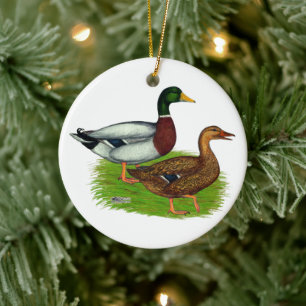 Mallard Drake and Duck Ceramic Tree Decoration
