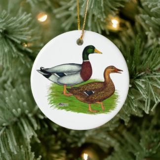 Mallard Drake and Duck Ceramic Tree Decoration