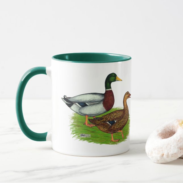 Mallard Drake and Duck Mug (With Donut)
