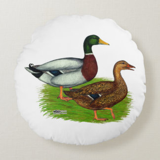 Mallard Drake and Duck Round Cushion