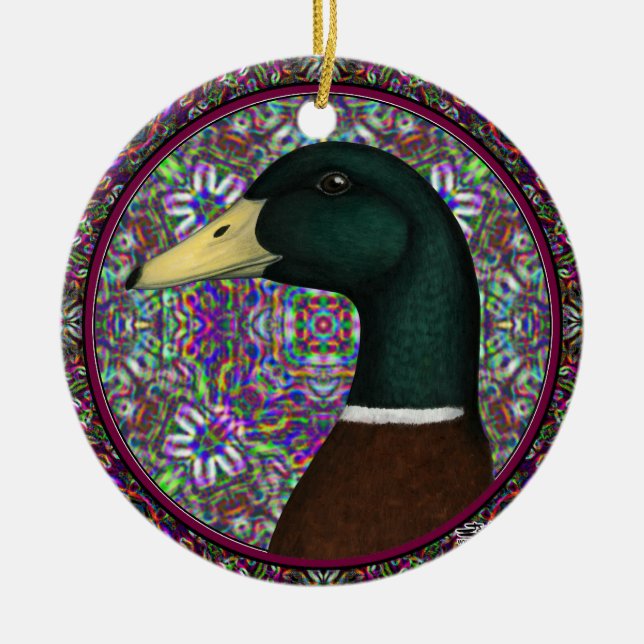 Mallard Drake Mosaic Circle Ceramic Tree Decoration (Front)