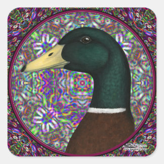 Mallard Drake Mosaic Circle Square Sticker