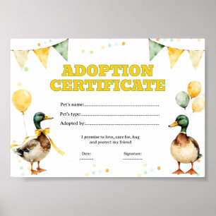 Mallard Duck adopt a pet colouring certificate Poster