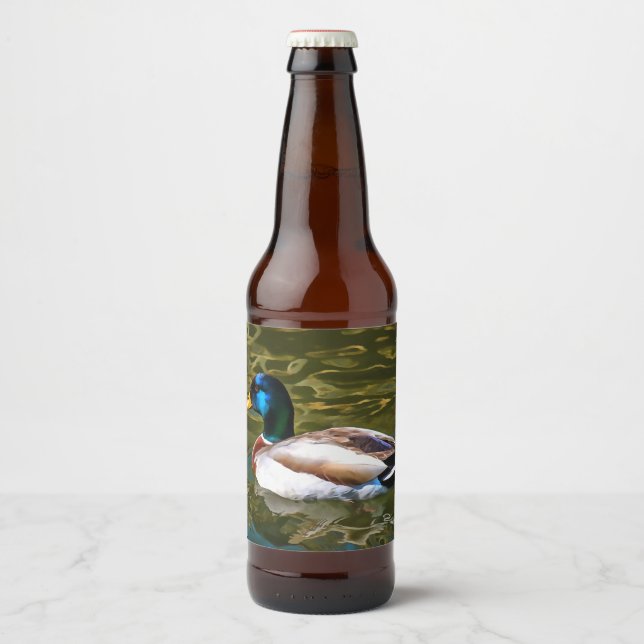 Mallard Duck Artistic Portrait Beer Bottle Label (Front)