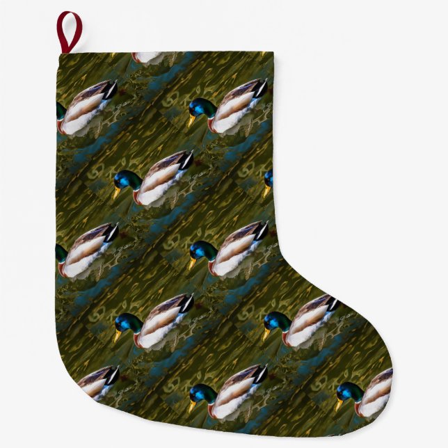 Mallard Duck Artistic Portrait Large Christmas Stocking (Front)