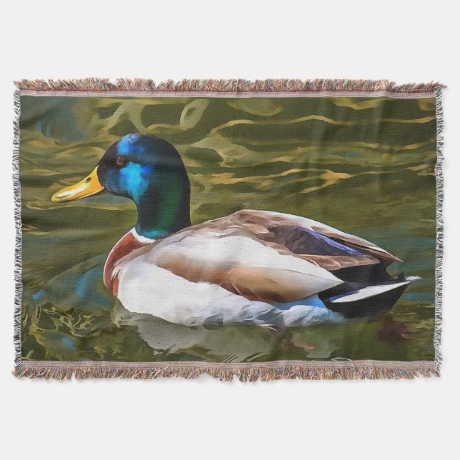 Mallard Duck Artistic Portrait Throw Blanket (Front)