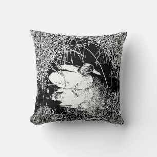 Mallard Duck Black and White Photo Lake Animal Cushion
