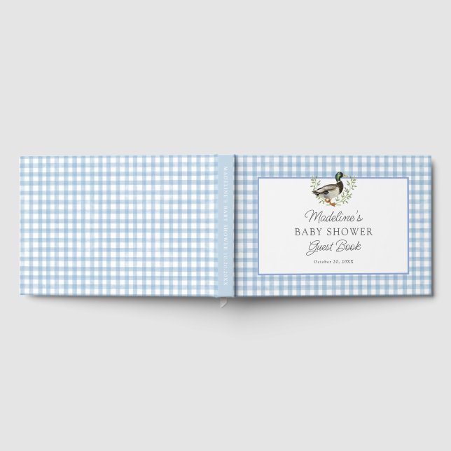 Mallard Duck Blue Gingham Baby Shower Guest Book (Full)