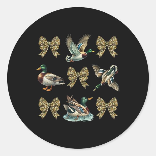 Mallard Duck Camouflage Camo Bow Duck Hunting Girl Classic Round Sticker (Front)