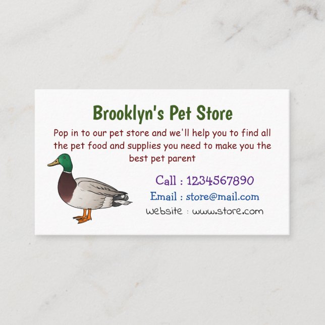 Mallard duck cartoon illustration business card (Front)
