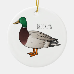 Mallard duck cartoon illustration  ceramic tree decoration