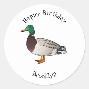 Mallard duck cartoon illustration classic round sticker