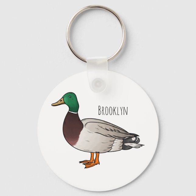 Mallard duck cartoon illustration key ring (Front)