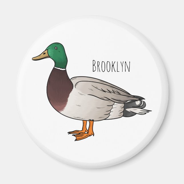 Mallard duck cartoon illustration magnet (Front)