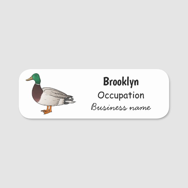 Mallard duck cartoon illustration name tag (Front)