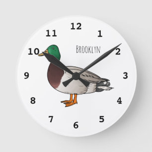 Mallard duck cartoon illustration round clock