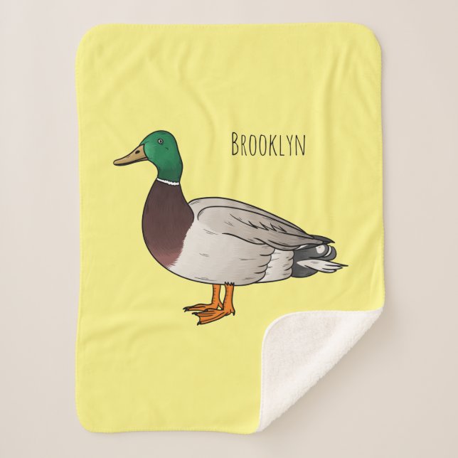 Mallard duck cartoon illustration sherpa blanket (Front)