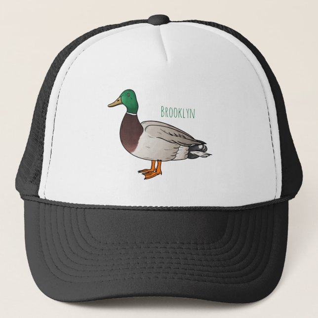Mallard duck cartoon illustration  trucker hat (Front)