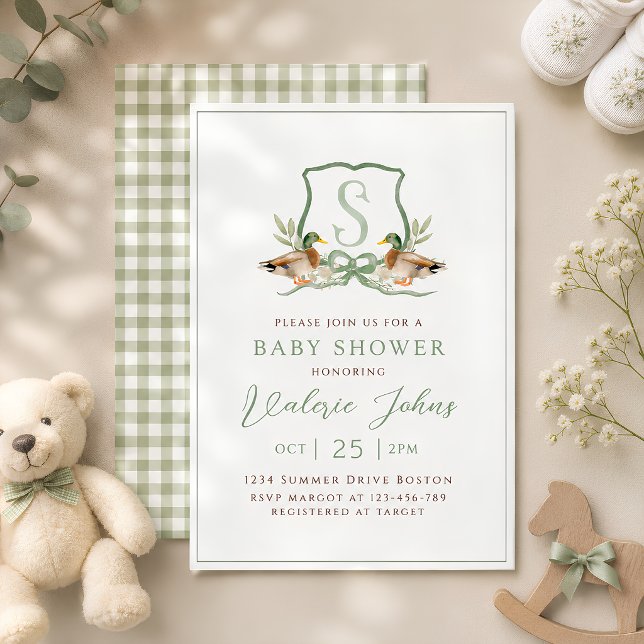 Mallard Duck Crest Monogram Baby shower  Invitation (Creator Uploaded)