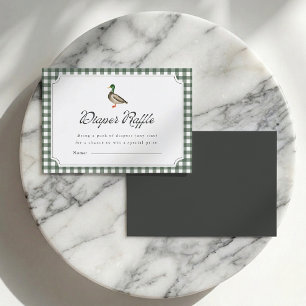 Mallard Duck Diaper Raffle Green Gingham Card