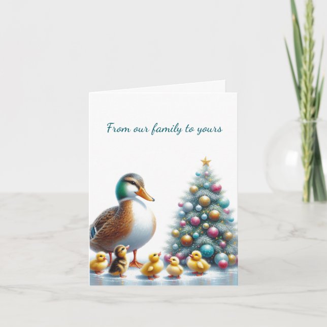 Mallard Duck Family Christmas Folded Greeting Card (Front)