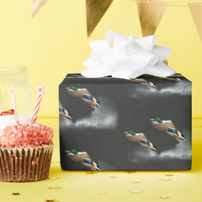 Mallard Duck Flying Over Water Wrapping Paper (Birthday Party)