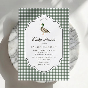 Mallard Duck Gingham Baby Shower Invitation