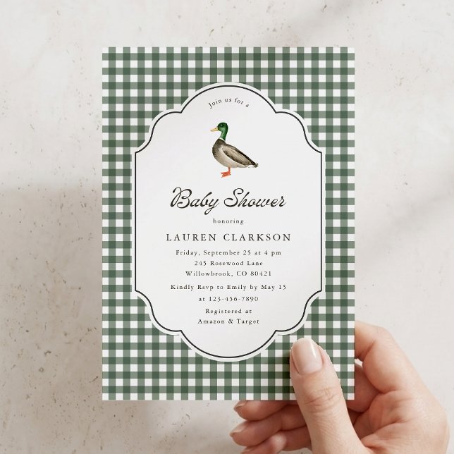 Mallard Duck Gingham Baby Shower Invitation (Creator Uploaded)