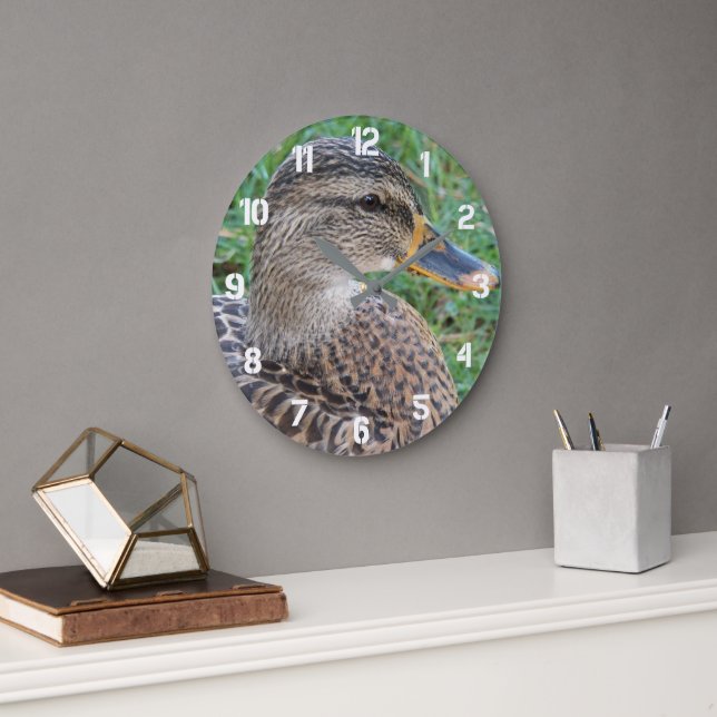 Mallard Duck Hen Photo Large Clock (Office)