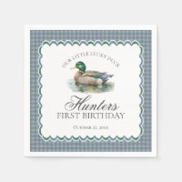 Mallard Duck Hunting Blue Gingham Boy Birthday